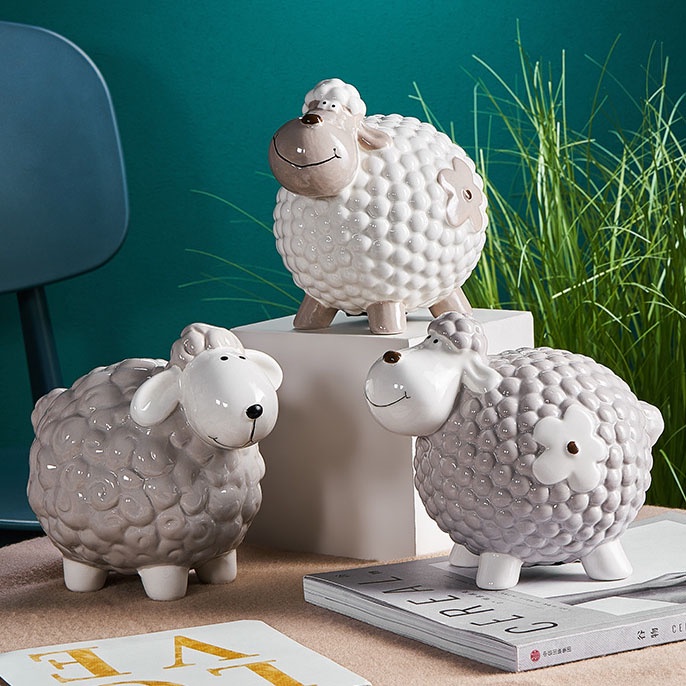 Gốm Trang Trí - Ống Heo Tiết Kiệm Hình Chúc Cừu Bằng Sứ Ngộ Nghĩnh Đáng Yêu Phong Cách Bắc Âu - Scandinavian