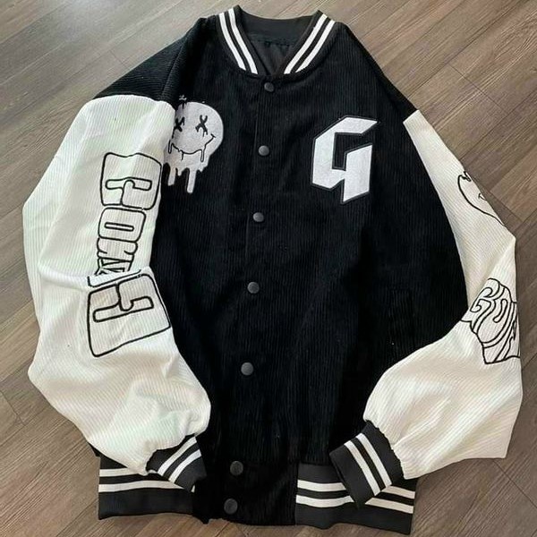 Áo Khoác Bomber Thêu Chữ G Chất Nhung Tăm Form Rộng Áo Varsity Jacket Phong Cách Unisex Ulzzang Nam Nữ
