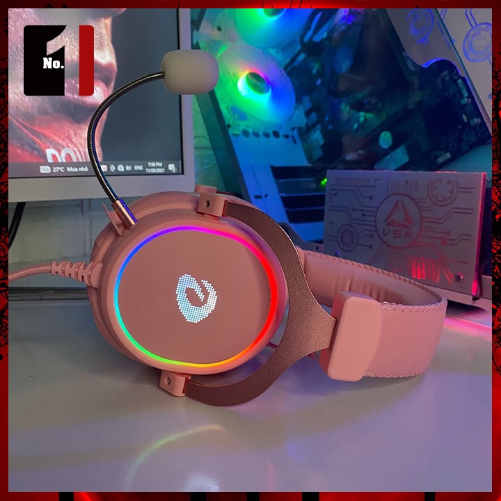 Tai Nghe Nhạc Headphone Gaming Chụp Tai Có Dây DAREU EH925S Hồng Led RGB Tai Nghe Game Thủ Có Mic Máy Vi Tính Laptop Pc