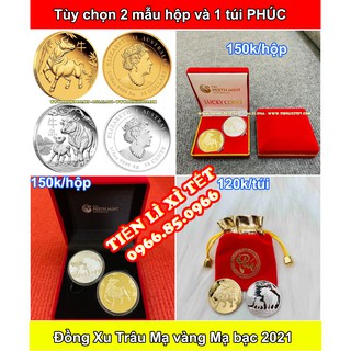 Tiền lì xì Cặp Tiền Xu Con trâu Úc Mạ Kim Loại Vàng Bạc 2021 Quà tặng tết 2021