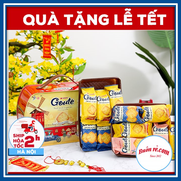 Hộp bánh Goute Orion hộp thiếc 475.2g sang trọng - Bánh quy Goute hộp sắt giòn tan 01523