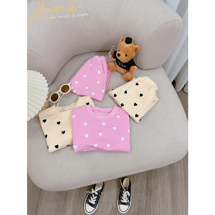 Bộ Quần Áo Nỉ Dài Dài Tay In Hình Tim Trơn Cổ Tròn Dễ Thương Cho Bé Từ 8-22kg Mã DT47