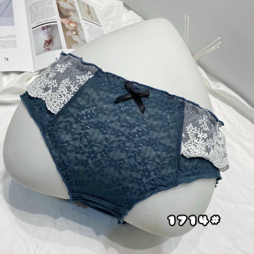 Quần Lót Nữ Ren Họa Tiết Hoa Ren Nơ Đen Sexy Quyến Rủ Min Underwear 156235
