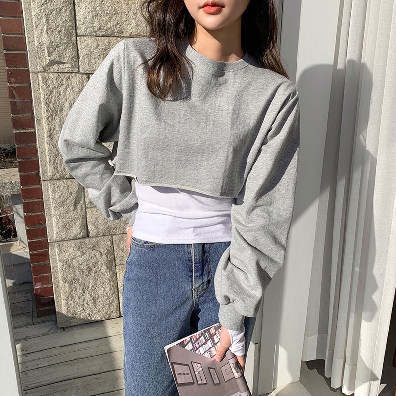 Áo crop sweatshirt f21 lửng tay dài vnxk nỉ mỏng vnxk
