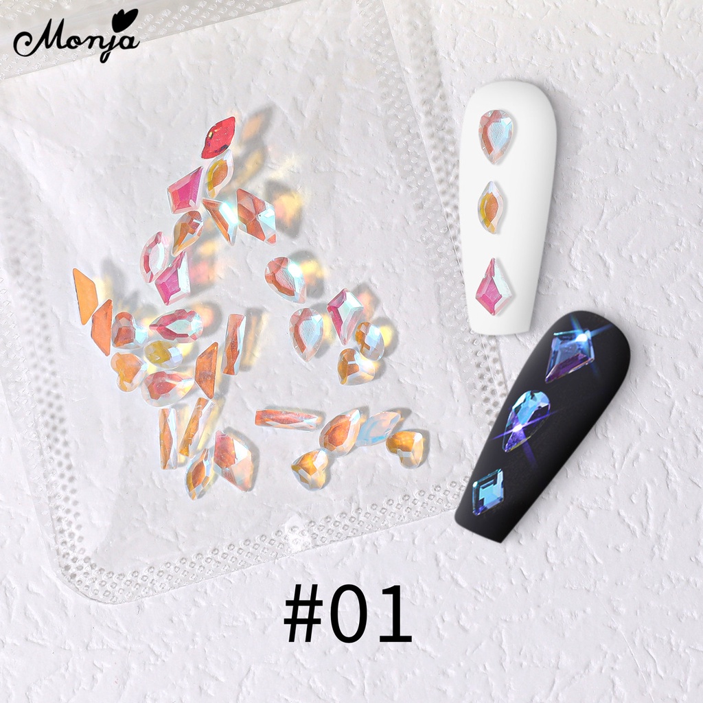 Túi 30 đá đính trang trí móng tay nghệ thuật MONJA aurora 3D AB hình dạng hỗn hợp đáy dẹt DIY thời trang