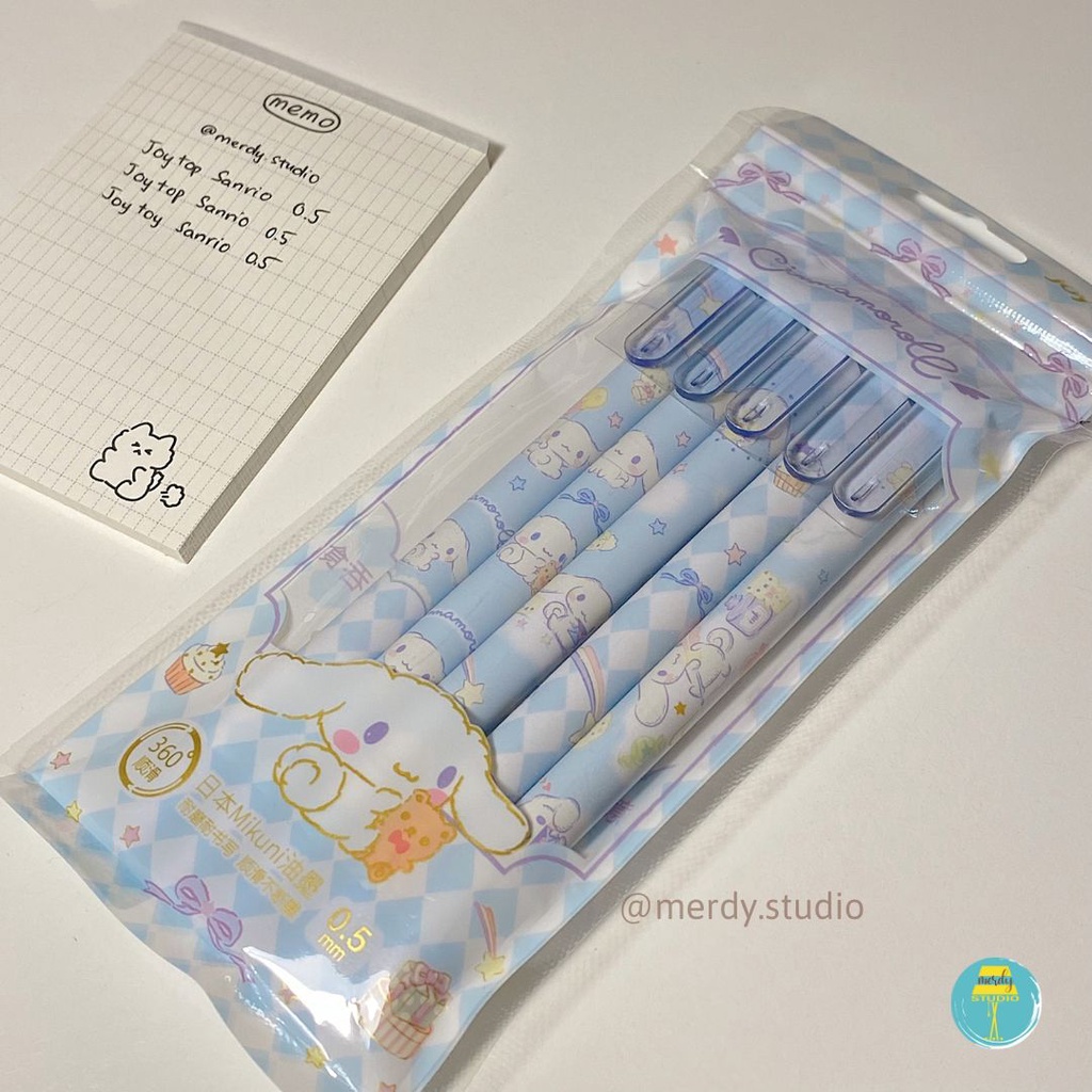 Set 5 cây bút JOYTOP Sanrio Characters Kuromi, Cinnamoroll, My Melody mực đen, ngòi 0.5mm