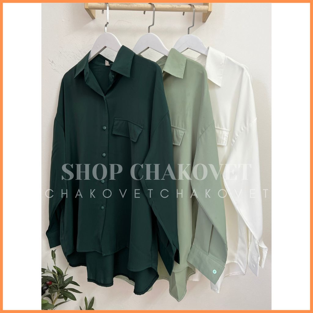 Áo sơ mi dài tay oversize vạt đuôi cá A8351 lưng cách điệu cài khuy sau túi nắp style ullzzang học sinh công sở-CHAKOVET