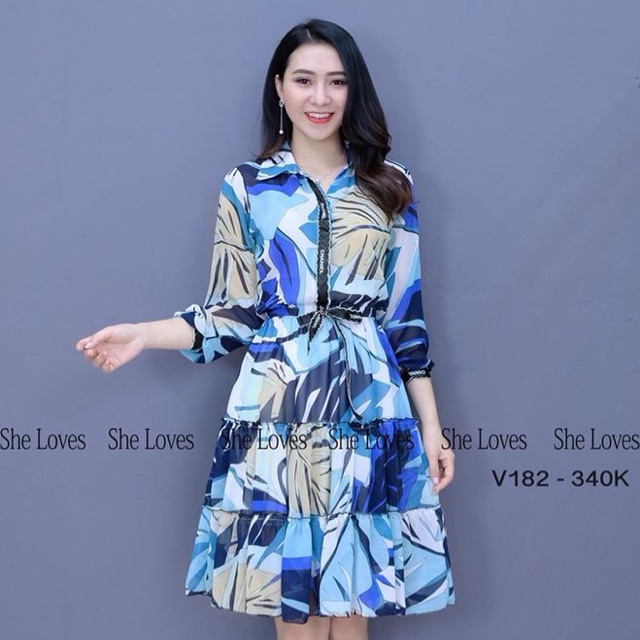Váy voan cổ sơ mi