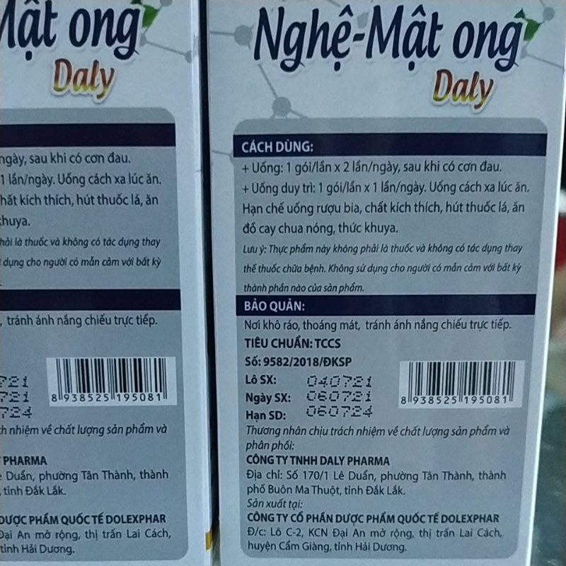 Combo2hộp Dung dịch nghệ mật ong Daly bảo vệ hỗ trợ loét dạ dày tá tràng