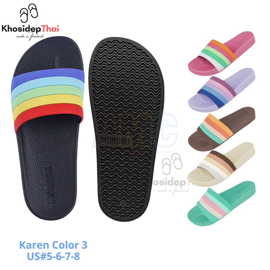 Dép Thái Lan Quai Ngang Nữ AMC hiệu MONOBO KAREN COLOR 3 Đế Cao Su Êm Cao Cấp, Trẻ Trung Quai Dẻo Mềm Màu sắc Cầu Vồng