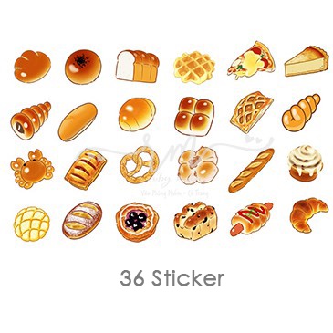 Bộ 36 Nhãn Dán Sticker Bánh Mì