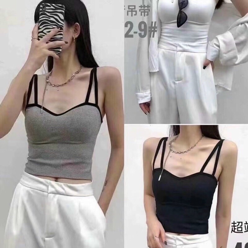 Áo bra croptop dây kép cotton dáng dài mã 429