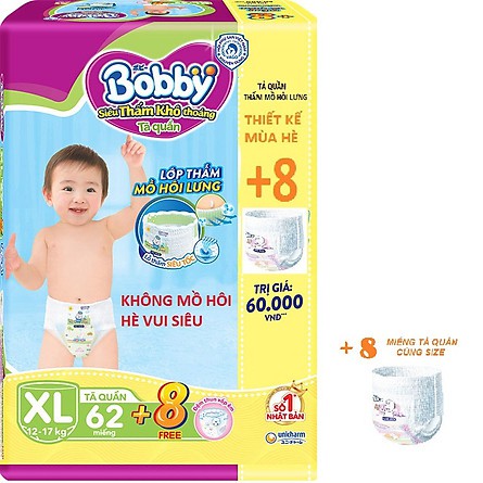 TÃ QUẦN BOBBY DATE MỚI MẪU MỚI SIÊU THẤM KHÔ THOÁNG  - L68- XL62 -XXL 56 -  BOBBY TẶNG THÊM 8 MIẾNG GIÁ CHỈ CÒN )