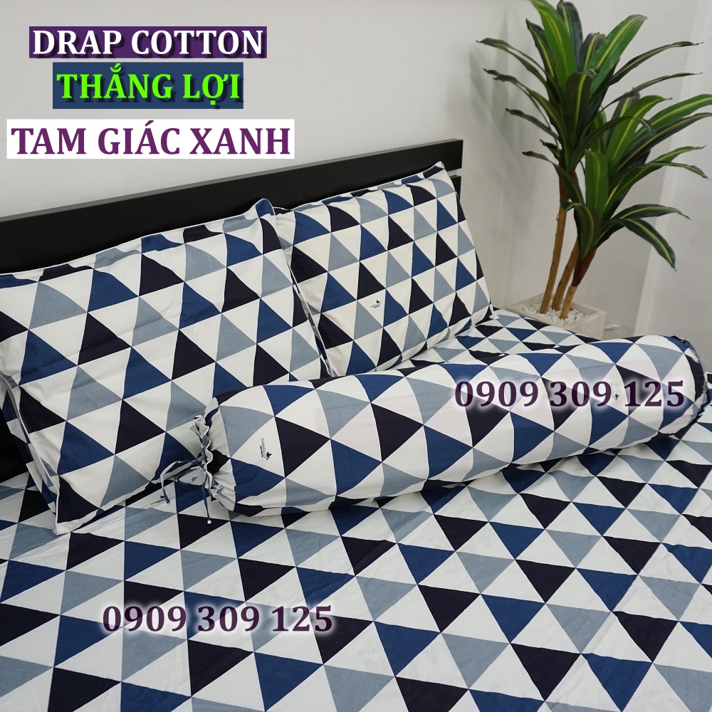Drap Thắng Lợi, ga giường cao cấp cotton 100% inlogo mẫu Tam giác xanh (ảnh thật)