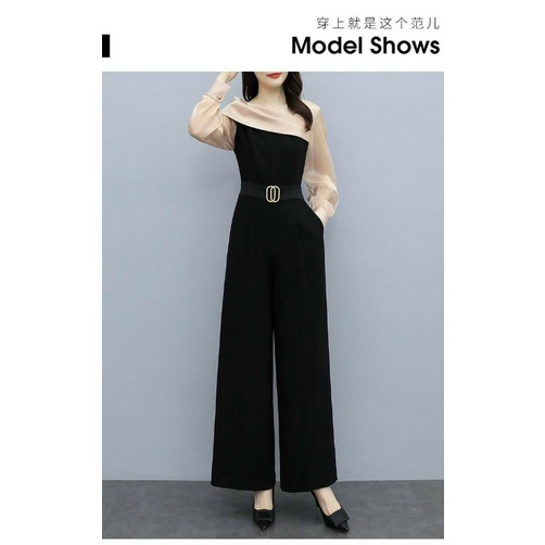 Hàng nhập - Jumpsuit dài cổ thuyền sang trọng, bộ jum đồ bay lụa phối tay voan