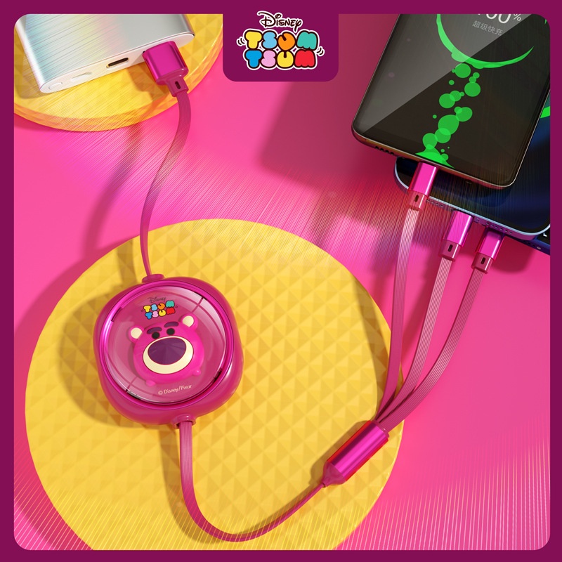 Disney Mickey Mouse Gấu Dâu Tây Lotso 3 trong 1 dây cáp sạc nhanh 3 đầu micro usb type c sạc nhanh cáp