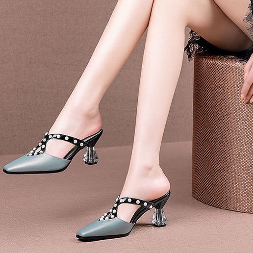 Giày Cao Gót Mũi Vuông Da Mềm Thời Trang Nữ Tính