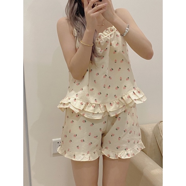 [ ẢNH THẬT + VIDEO ] Set pijama 2 dây xinh xắn thoáng mát. Bộ ngủ nữ dễ thương pyjama