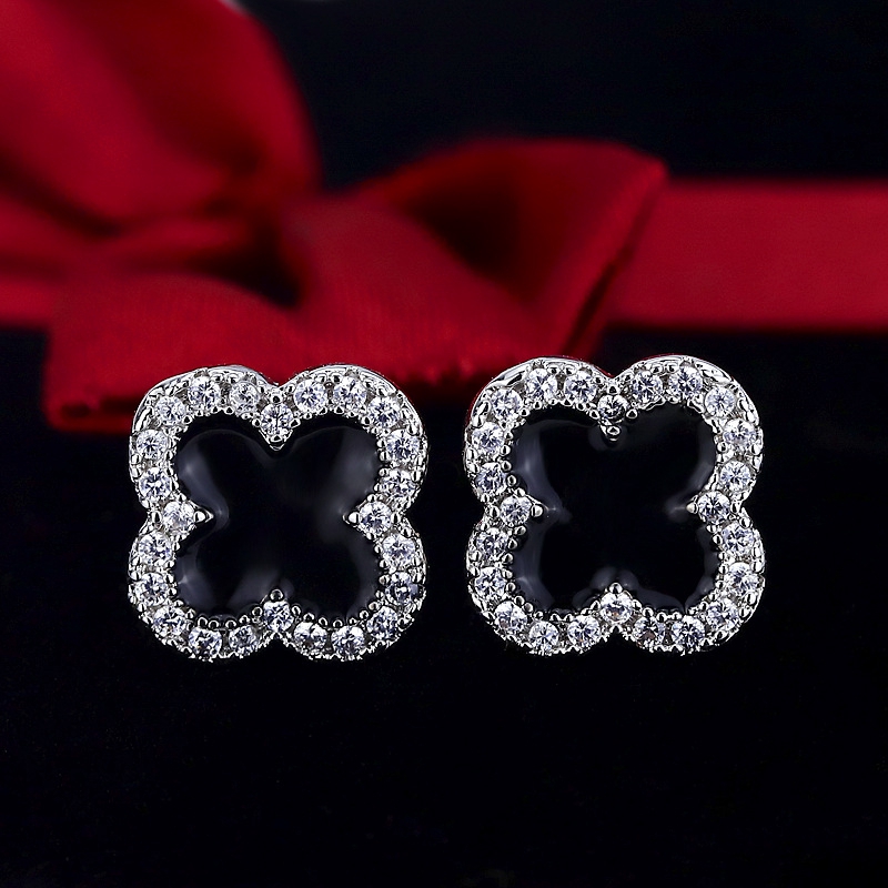 925 Silver Clover Shaped Earrings with Luxury Gemstones
