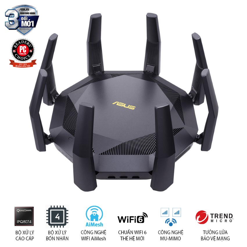 Bộ phát wifi 6 Asus RT-AX89X AX6000Mbps Gaming MU-MIMO and OFDMA (Chính Hãng Asus Việt Nam)