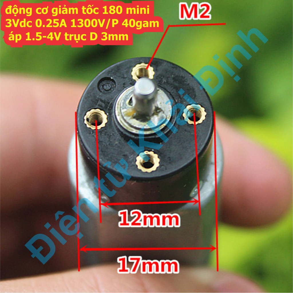 động cơ giảm tốc 180 mini 3Vdc 0.25A 1300V/P áp 1.5-4V trục D 3mm 40gam kde7323