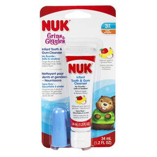 Kem đánh răng kèm bàn chải tưa lưỡi NUK Grins &Giggles hương chuối, táo 40g