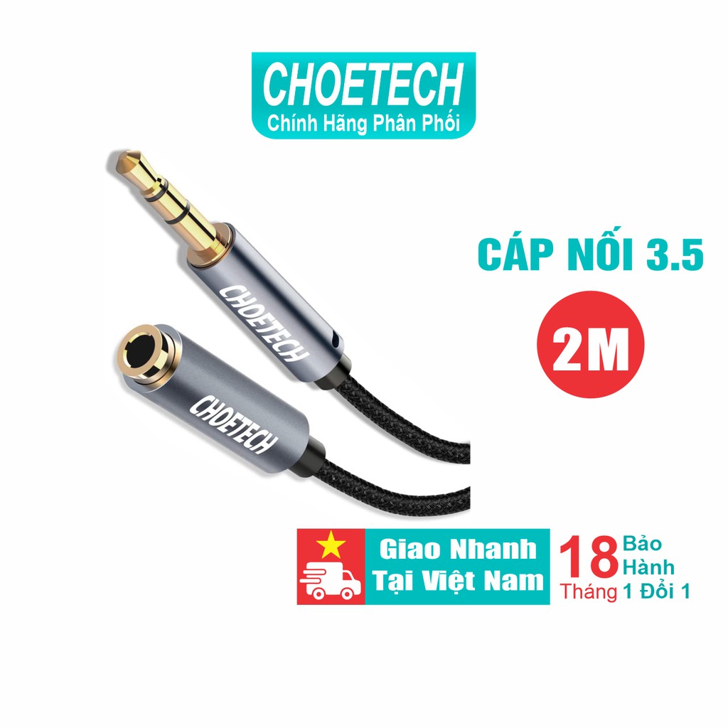 Dây Cáp Nối Dài Âm Thanh 3.5mm Dài 2M CHOETECH AUX001-BK - Hàng Chính Hãng