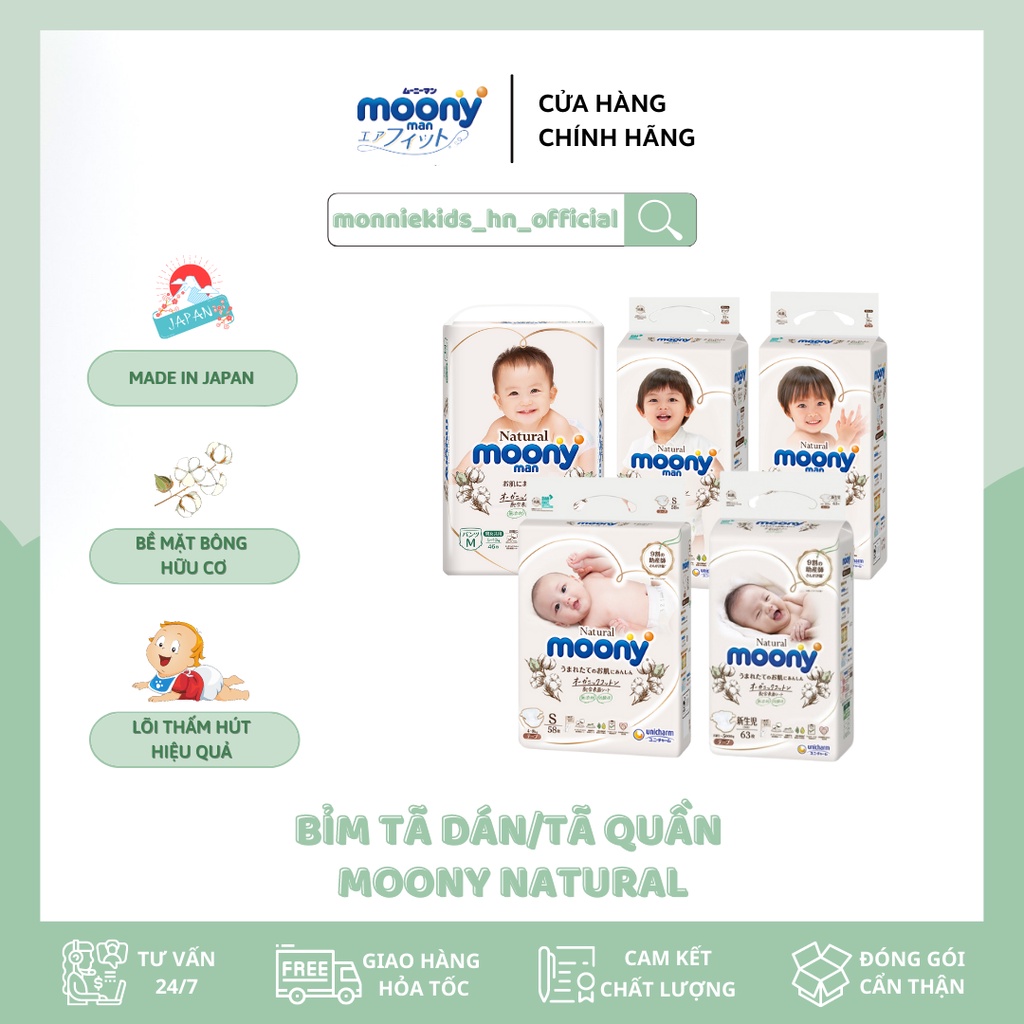 BỈM TÃ DÁN MOONY NATURAL NB63/S60/M46/L38/ XL32