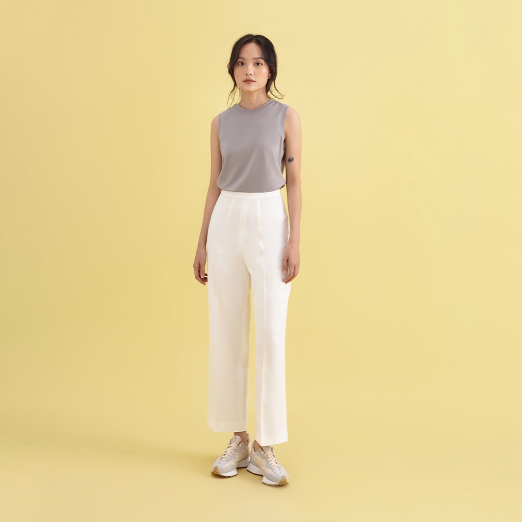 Andabove - Quần tây nữ ống Suông dây kéo bên hông - Straight Pants - Màu Đen/Trắng