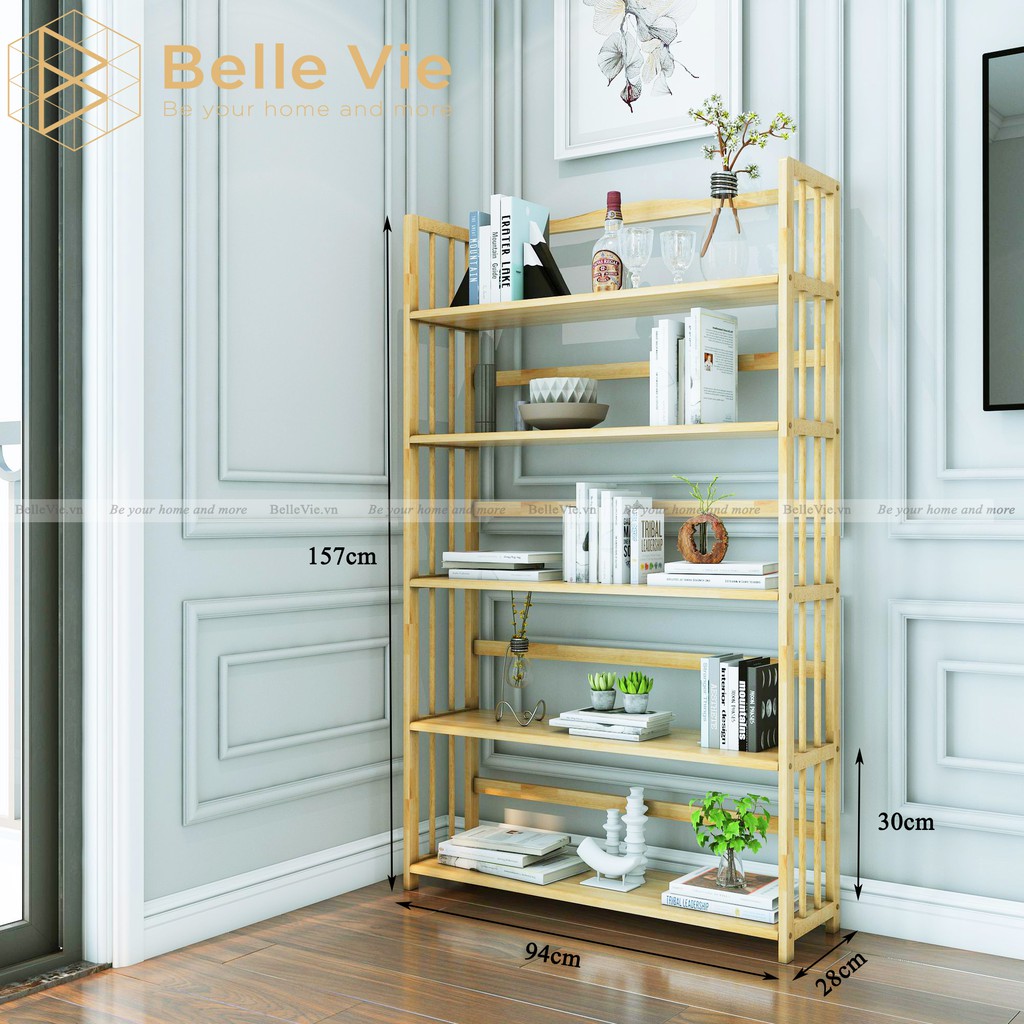 Kệ Sách 5 Tầng BELLEVIE Kệ Gỗ Decor Lắp Ráp Đơn Giản Dễ Dàng Bookshelf 5F Natural x 94Cm