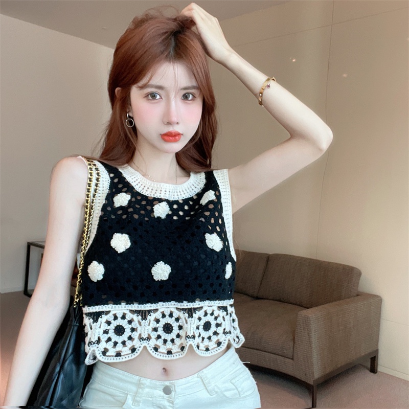 Áo croptop ZHELIHANGFEI dệt kim sát nách thêu hoa quyến rũ hợp thời trang