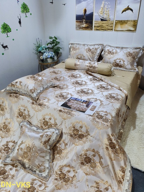 Bộ chăn ga gối Gấm nhập 7 món hàng đẹp ( ảnh chụp thật)