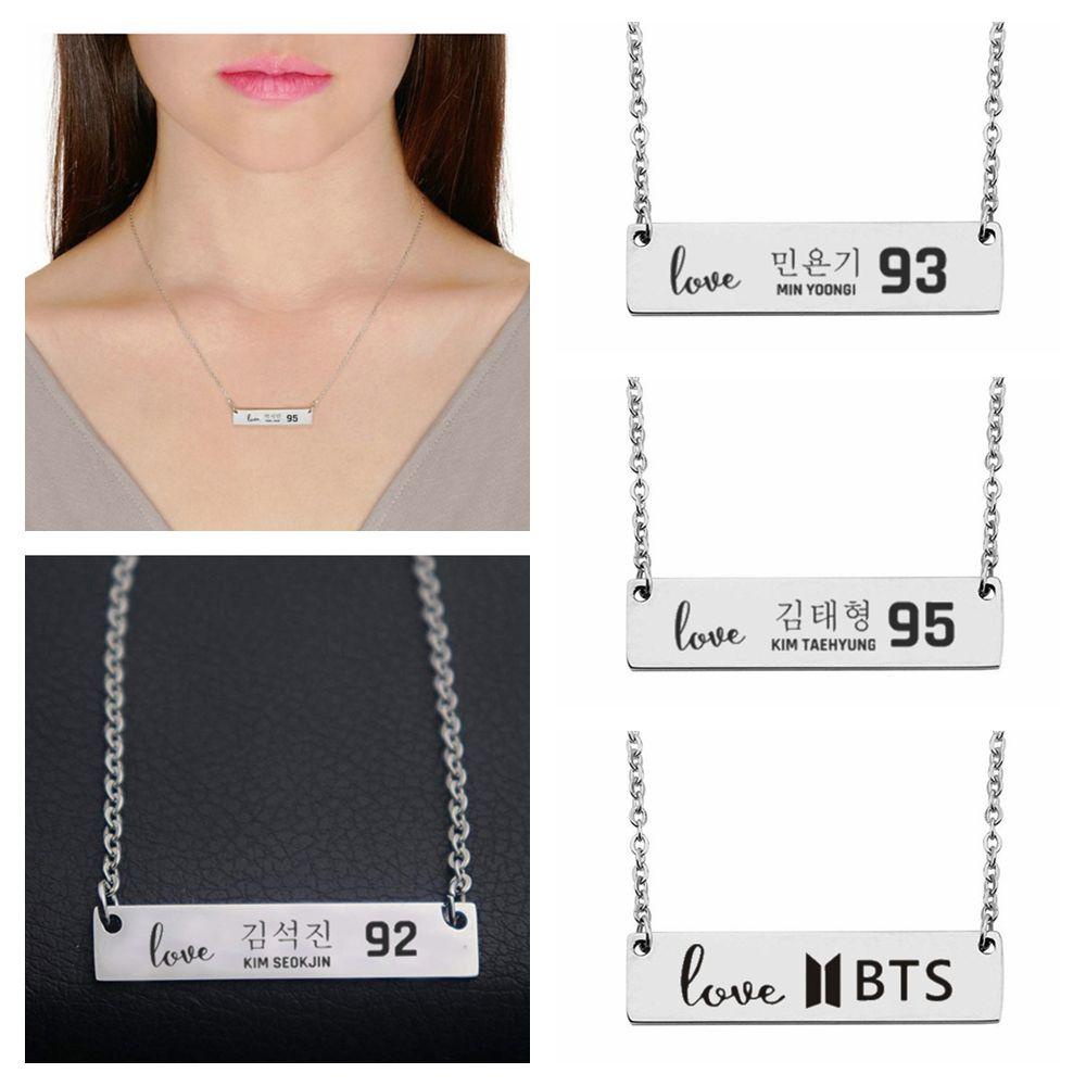 ☆YOLA☆ Fashion Nameplate Pendants Jewellery Clavicle Chain BTS ARMY Necklace Gift KPOP Bangtan Boys Rectangle Charms English Lettering