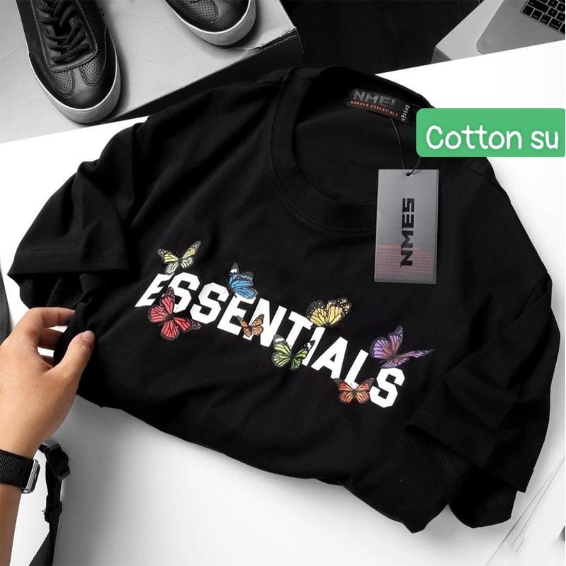 Áo Thun Tay Lỡ Unisex , Áo Chữ Essentials Hình Bướm In 5D Siêu Nét, Áo Phông Form Rộng Nam Nữ (Kèm Ảnh Thật)