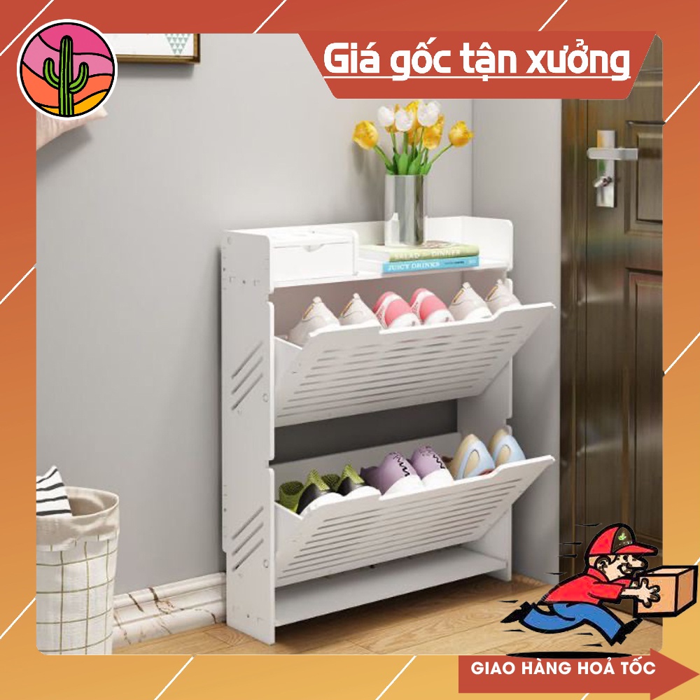 Tủ giày, tủ giày thông minh 2 tầng cao cấp chất liệu gỗ nhựa chống nước tuyệt đối - Cactus Decor