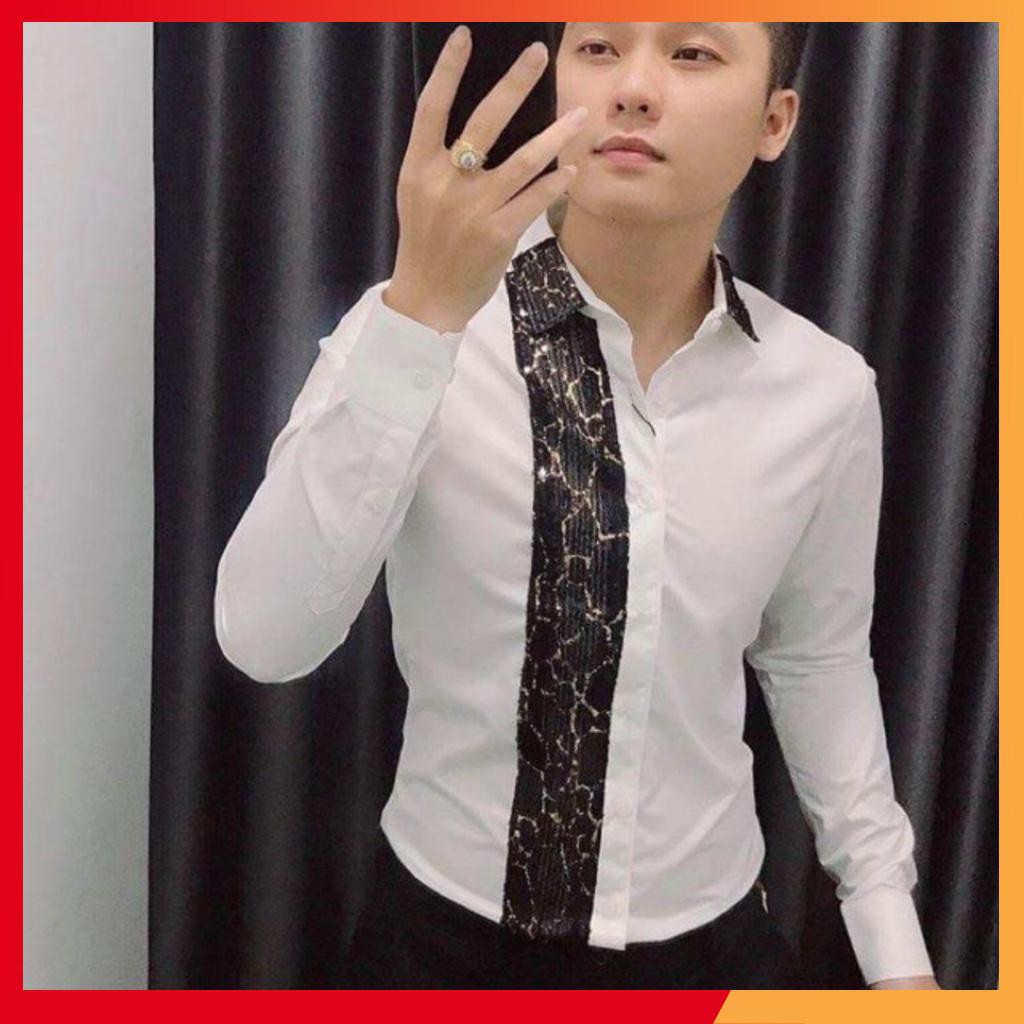 Áo Sơ Mi Trắng Dài Tay Đính Kim Sa Siêu Đẹp