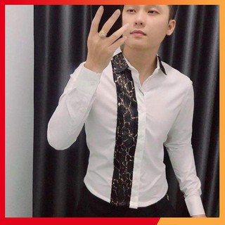[Bán Chạy] Áo Sơ Mi Trắng Dài Tay Đính Kim Sa Siêu Đẹp