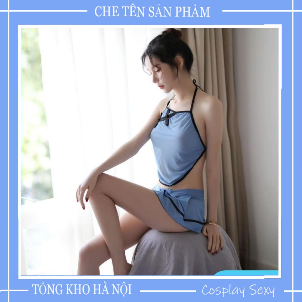 Bộ Đồ Ngủ Nữ Sexy Gồm Áo Yếm Kèm Chân Váy Mã Y408CV Yếm Thủ Thôn Nữ Gợi Cảm Khuy Lệch | BigBuy360 - bigbuy360.vn