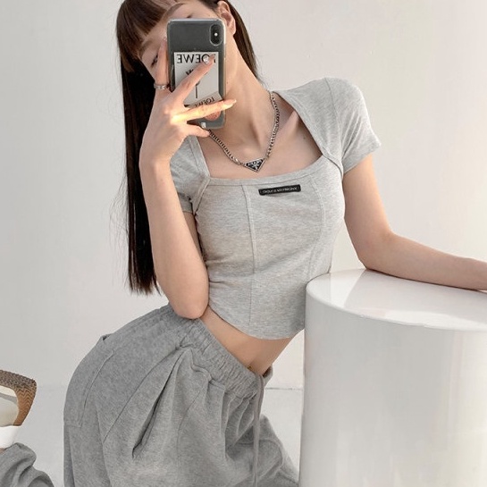 QADCOL Áo Thun Tay Ngắn Cổ Vuông Thời Trang Cho Nữ