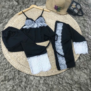 [Giá Hủy Diệt] Set 3 món pijama mặc nhà lụa satin cao cấp