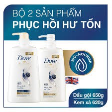 Bộ sản phẩm Dove Phục Hồi Hư Tổn dầu gội 650g + kem xả 620g