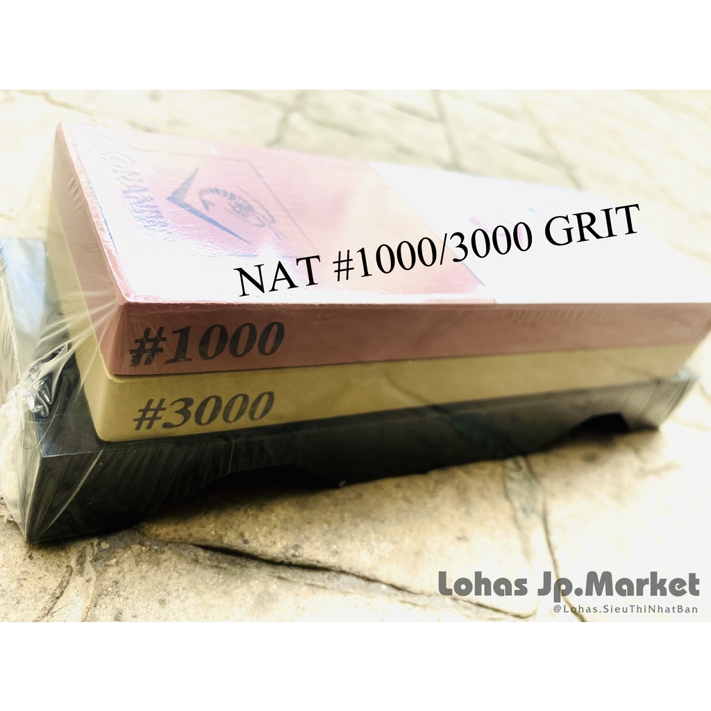 Đá Mài Nhật Bản Naniwa 2 Mặt kèm Đế ABS Mặt Trung/Mặt Tinh - Mài Bén/Mài Siêu Bén NAT: #1000/#3000-RD-VT | 185x65x30mm