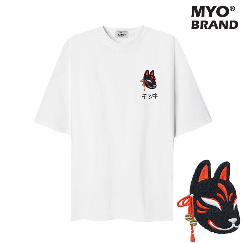 Áo Unisex MYO Vải Cotton Thêu Kitsune Trắng