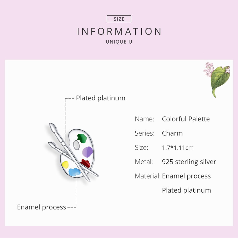 Mặt Vòng Tay Bamoer Bạc Thật 925 Họa Tiết Bảng Vẽ Kim Loại Nhiều Màu Sắc Làm Trang Sức Vòng Tay DIY Cho Nữ BSC359