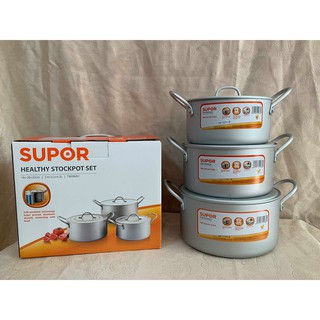 Bộ 3 nồi canh hợp kim nhôm oxy  hóa mềm Supor TW08001 (Trắng)