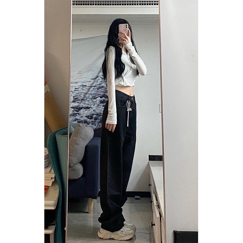 Quần jean nam nữ màu xanh than dáng Unisex ống suông rộng lưng cao phong cách Ulzzang basic chất liệu co dãn loại 1 | BigBuy360 - bigbuy360.vn