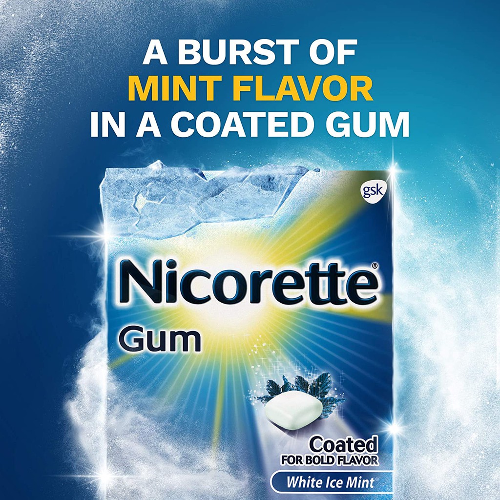 [DATE 2/2024] Nicorette 4MG / 2MG Nicotine Gum to Help Quit Smoking White Ice Mint 20 MIẾNG