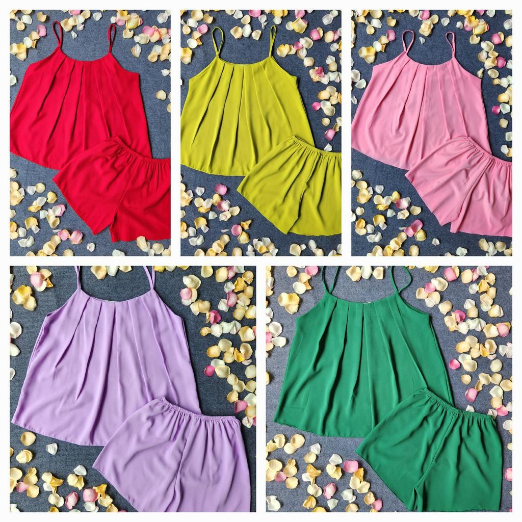 Đồ bộ nữ 2 dây xếp ly ngực -  Màu trơn - Free Size 40-55kg