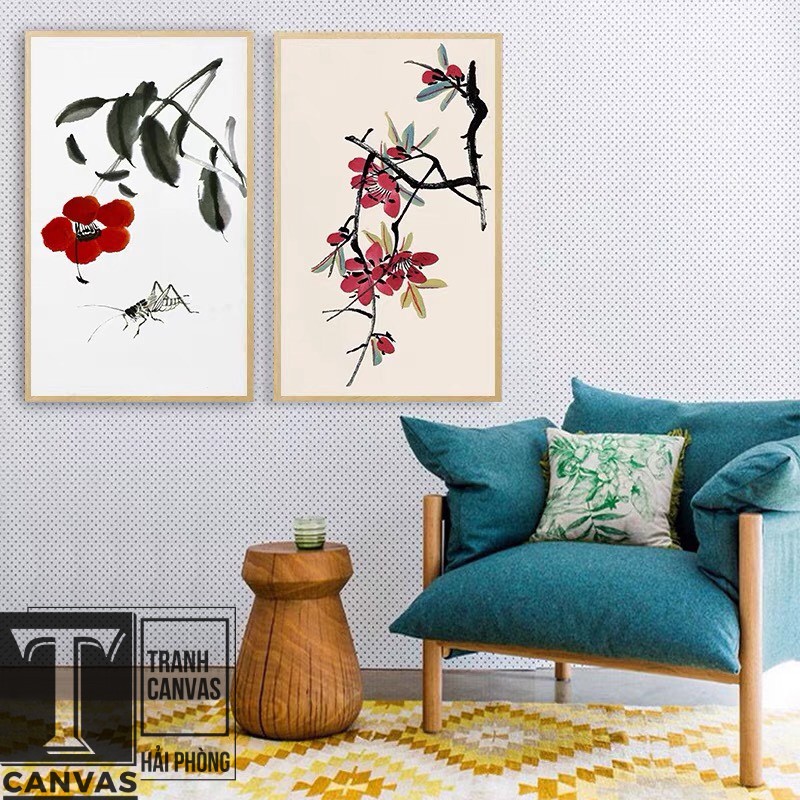 Tranh canvas treo tường phòng khách, tranh hiện đại nghệ thuật, tranh hoa sen H 95-100