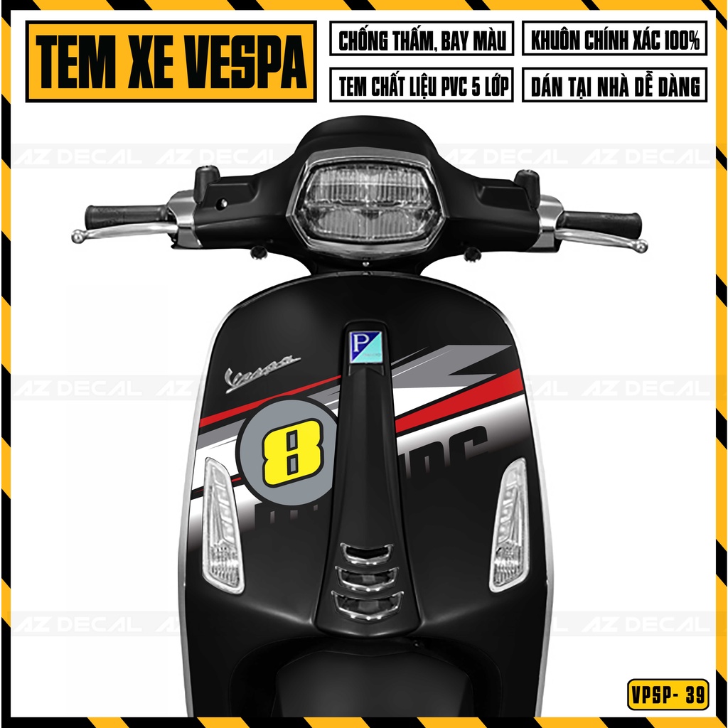 Tem Rời Xe Vespa Sprint / Primavera Mẫu Racing 8 Deluxe Edition | VPSP39 | Decal Chế Chống Nước, Cắt Sẵn Dễ Dán
